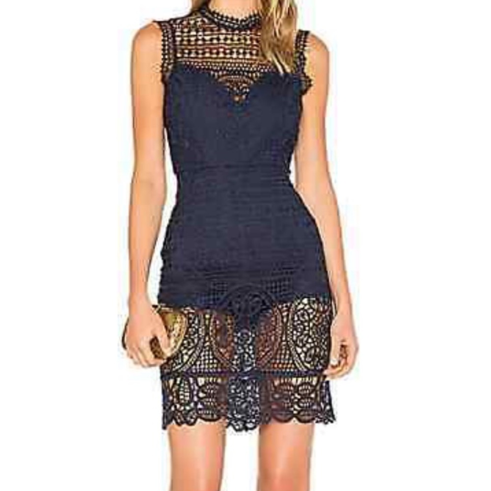 Lovers + Friends navy blue lace mini dress XS